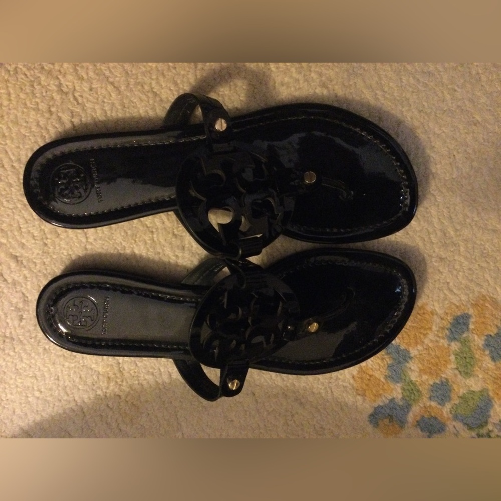 Tory Burch Miller Sandal Black Patent Size 9
